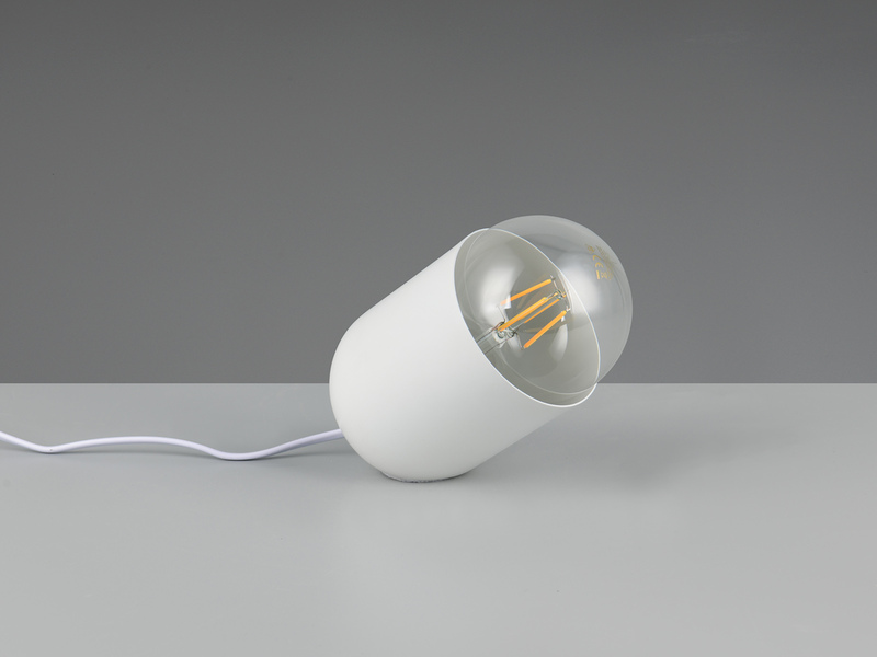Kleine LED Tischleuchte oval aus Metall in Weiß, Höhe 13,5cm