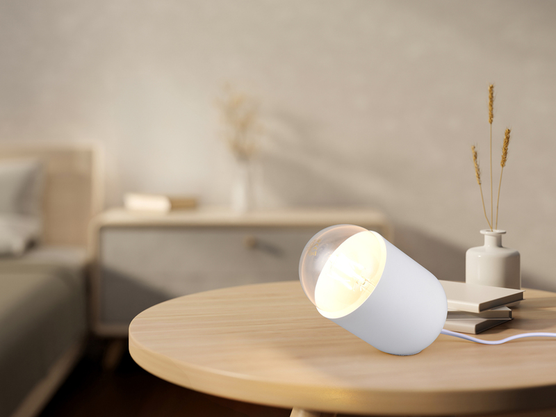 Kleine LED Tischleuchte oval aus Metall in Weiß, Höhe 13,5cm