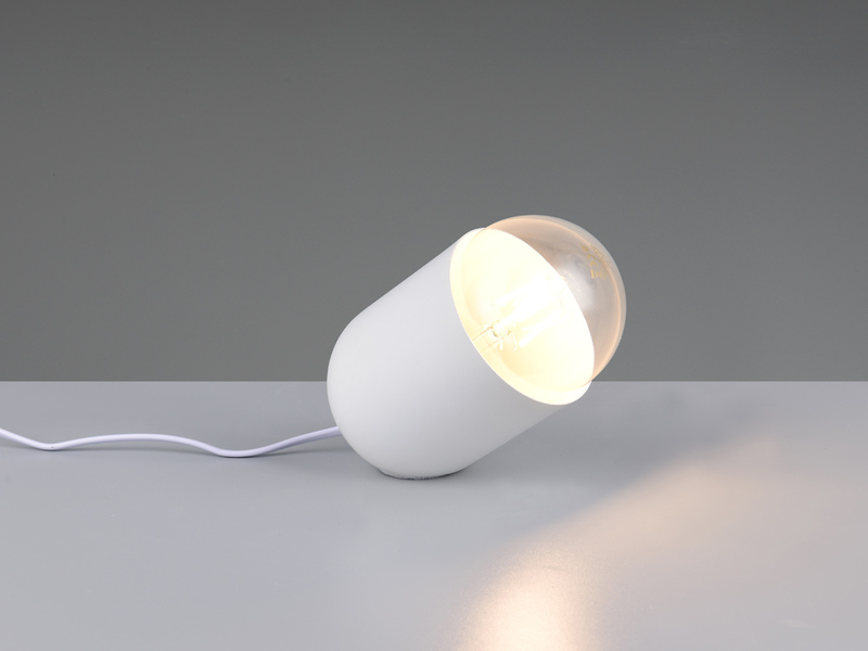 Kleine LED Tischleuchte oval aus Metall in Weiß, Höhe 13,5cm