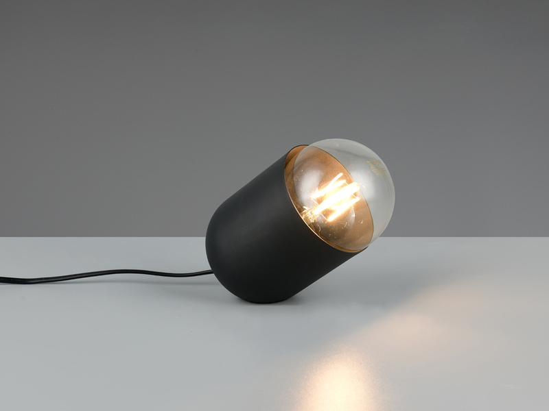Kleine LED Tischleuchte oval aus Metall in Schwarz, Höhe 13,5cm