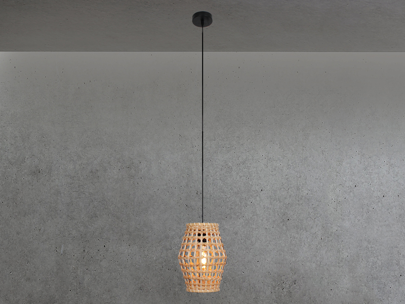 Kleine Pendelleuchte CAPELLA 1-flammig mit Lampenschirm aus Rattan, Ø 22cm