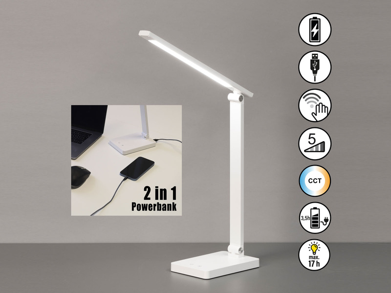 2er SET Akku Schreibtischlampen Weiß ohne Kabel, Höhe 39,5cm