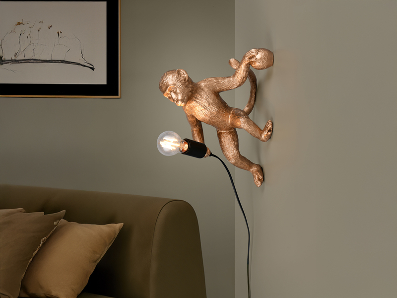 Wandleuchte LOUY mit Stecker und Schalter Affenlampe Gold, Höhe 36,5cm