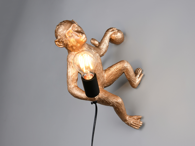 Wandleuchte LOUY mit Stecker und Schalter Affenlampe Gold, Höhe 36,5cm