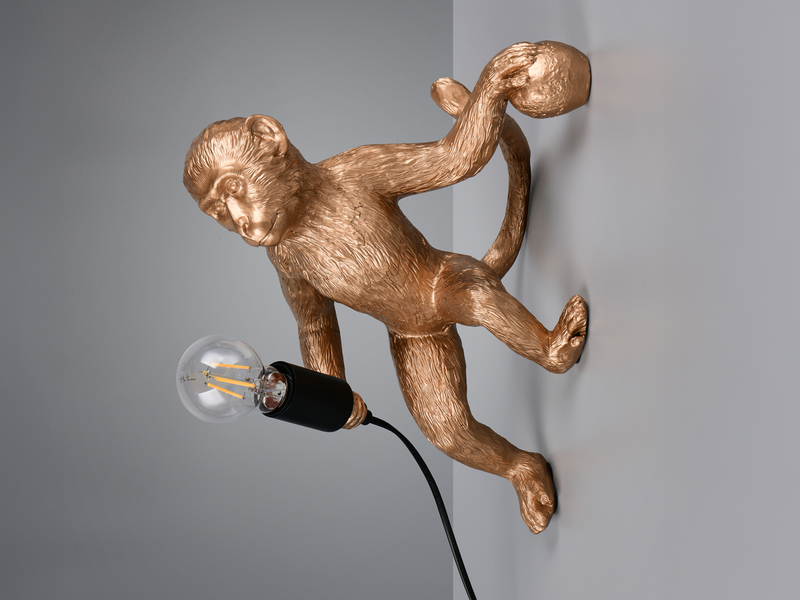 Wandleuchte LOUY mit Stecker und Schalter Affenlampe Gold, Höhe 36,5cm