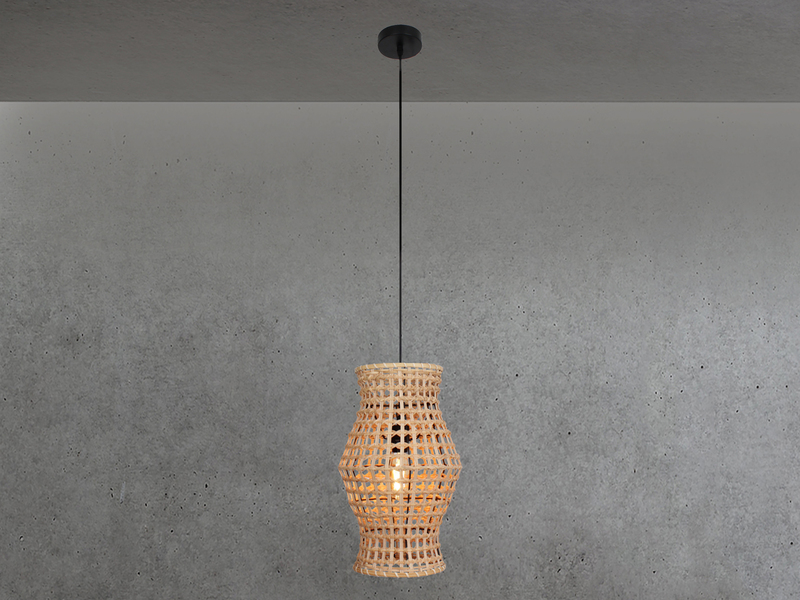 Pendelleuchte CAPELLA 1-flammig mit Lampenschirm aus Rattan, Ø 30cm