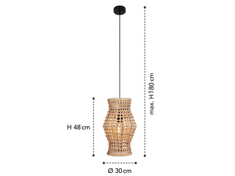 Pendelleuchte CAPELLA 1-flammig mit Lampenschirm aus Rattan, Ø 30cm