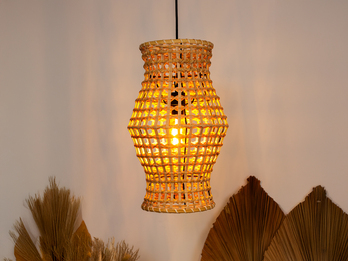 Pendelleuchte CAPELLA 1-flammig mit Lampenschirm aus Rattan, Ø 30cm