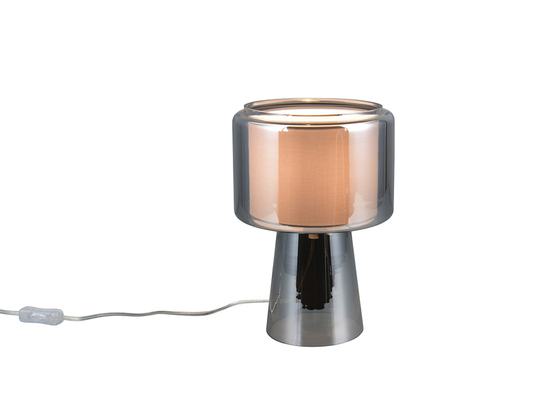 Tischlampe ROCKA aus Glas Silber Chrom mit Stoffschirm innen, Höhe 29cm