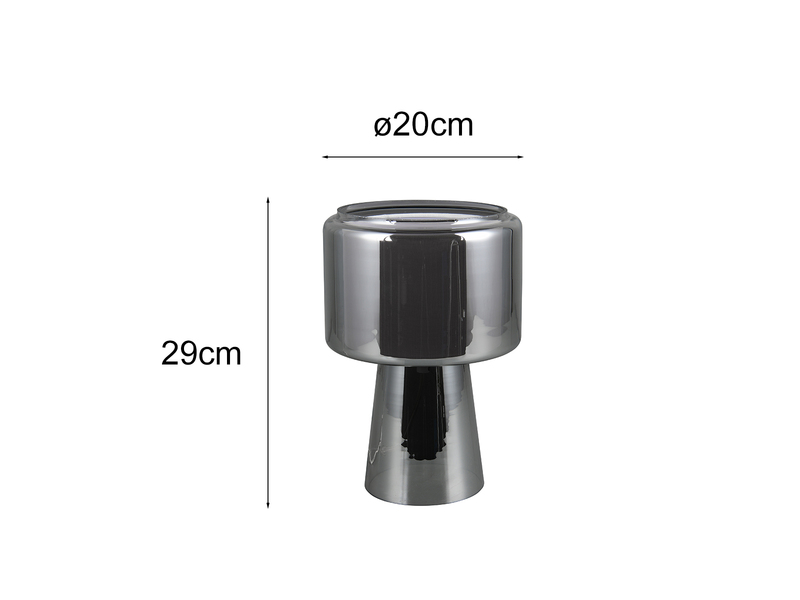 Tischlampe ROCKA aus Glas Silber Chrom mit Stoffschirm innen, Höhe 29cm