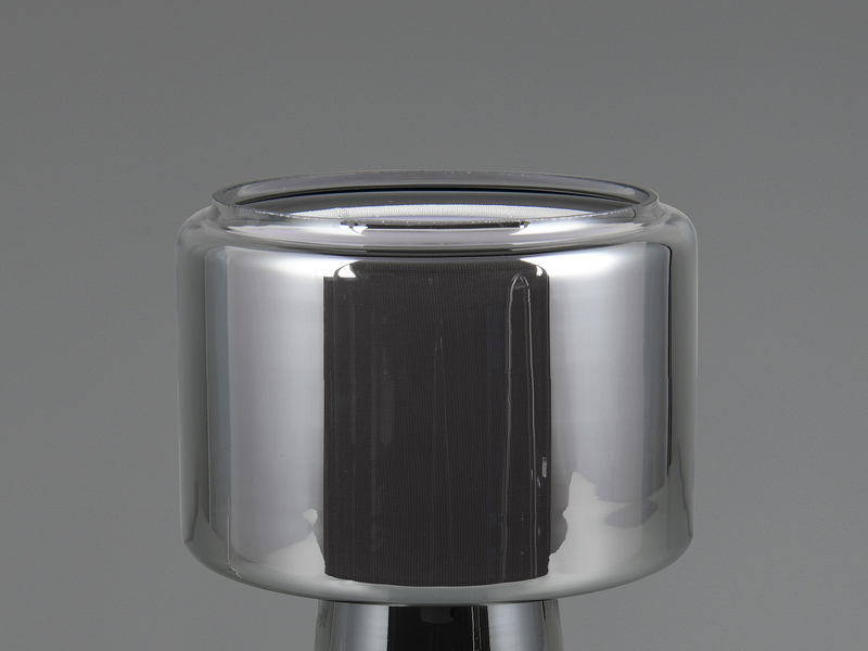 Tischlampe ROCKA aus Glas Silber Chrom mit Stoffschirm innen, Höhe 29cm