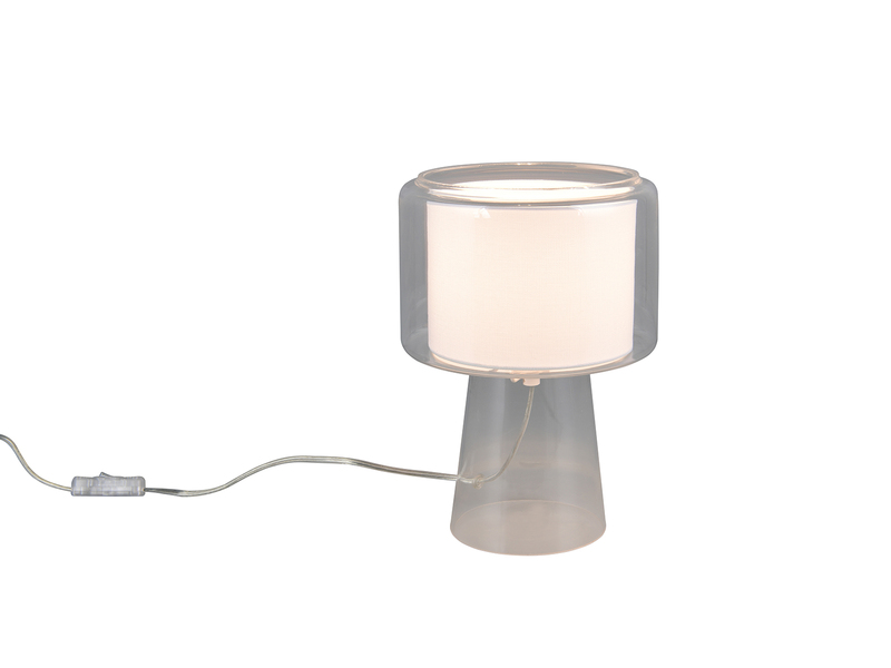 Tischlampe ROCKA aus Glas Transparent mit Stoffschirm innen, Höhe 29cm
