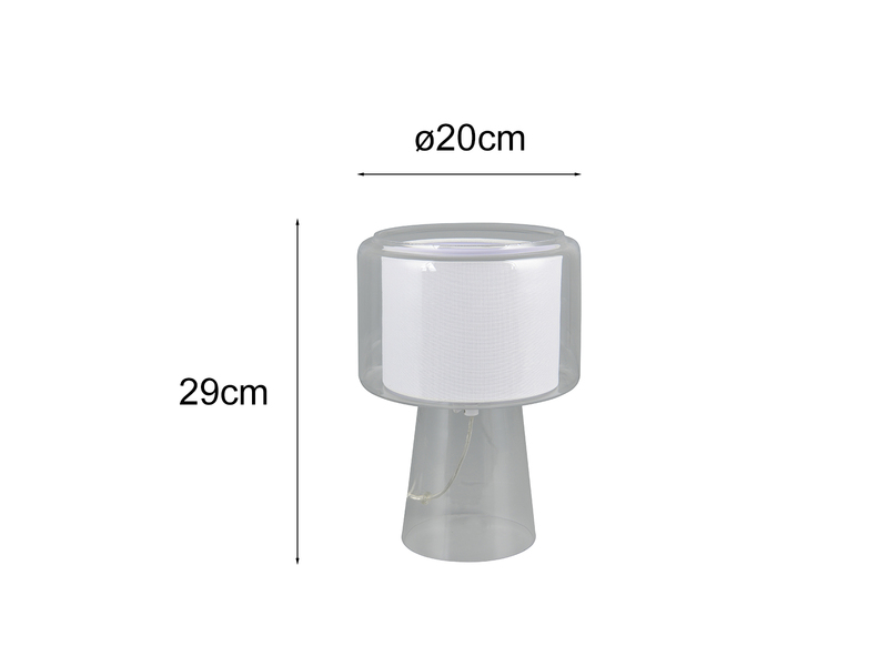 Tischlampe ROCKA aus Glas Transparent mit Stoffschirm innen, Höhe 29cm