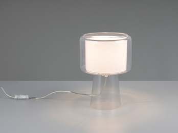 Tischlampe ROCKA aus Glas Transparent mit Stoffschirm innen, Höhe 29cm