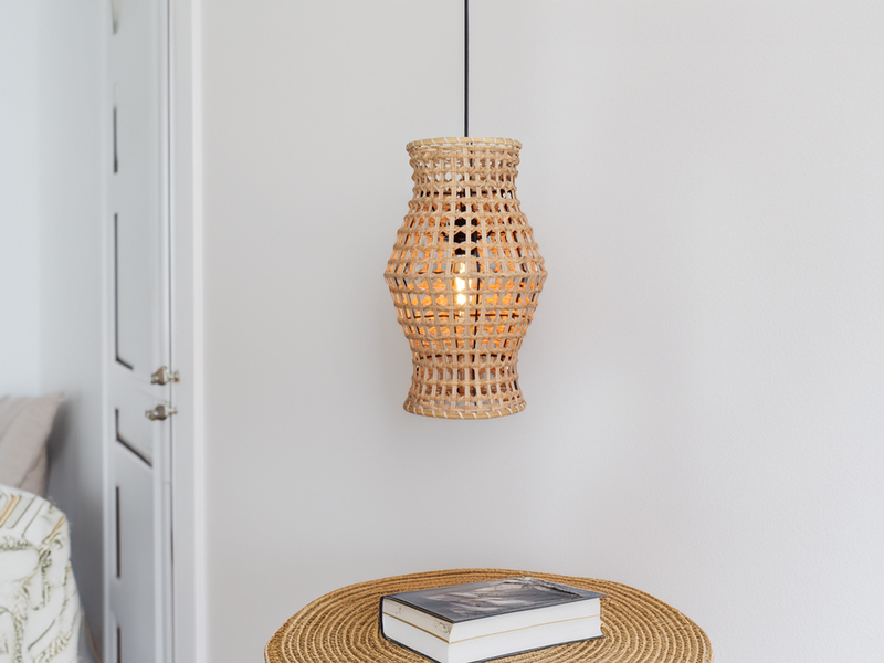 LED Pendelleuchte 1-flammig mit Lampenschirm aus Rattan, Ø 30cm