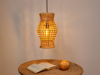 LED Pendelleuchte 1-flammig mit Lampenschirm aus Rattan, Ø 30cm