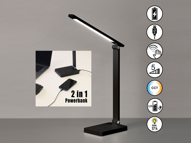 2er SET Akku Schreibtischlampen Schwarz ohne Kabel, Höhe 39,5cm