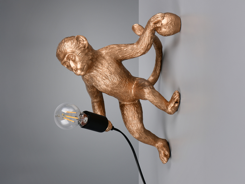 LED Wandleuchte mit Stecker und Schalter Affenlampe Gold, Höhe 36,5cm