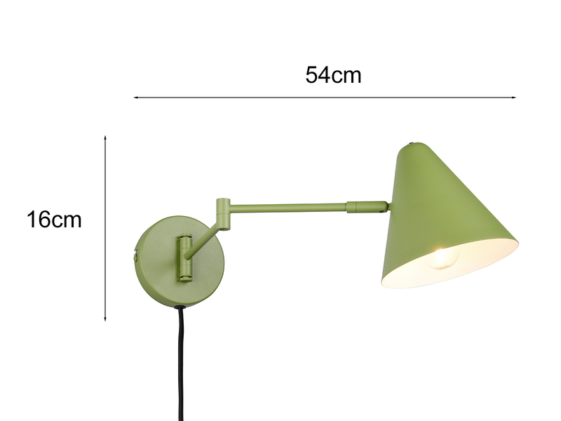 Wandleuchte COSIMA mit Stecker, Schalter und Schwenkarm, Grün, Höhe 16cm