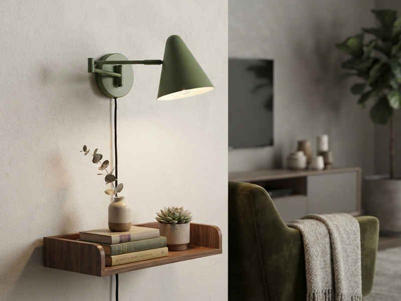 Wandleuchte COSIMA mit Stecker, Schalter und Schwenkarm, Grün, Höhe 16cm