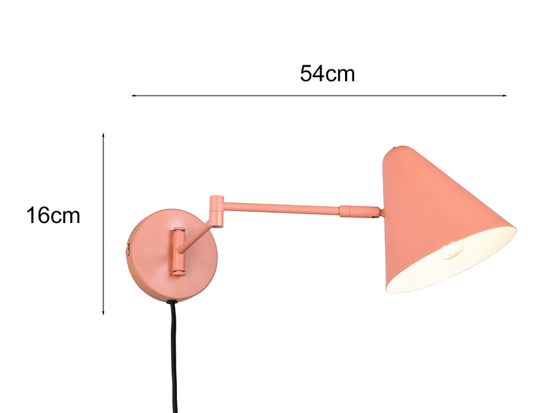 Wandleuchte COSIMA mit Stecker, Schalter und Schwenkarm, Apricot, Höhe 16cm