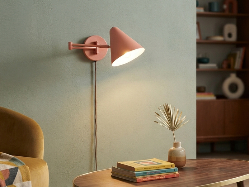 Wandleuchte COSIMA mit Stecker, Schalter und Schwenkarm, Apricot, Höhe 16cm