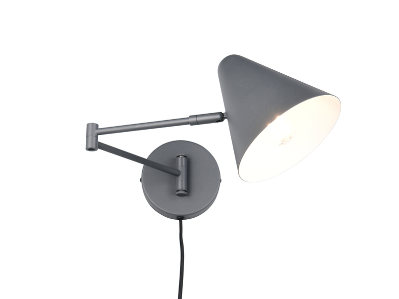 Wandleuchte COSIMA mit Stecker, Schalter und Schwenkarm, Anthrazit, Höhe 16cm