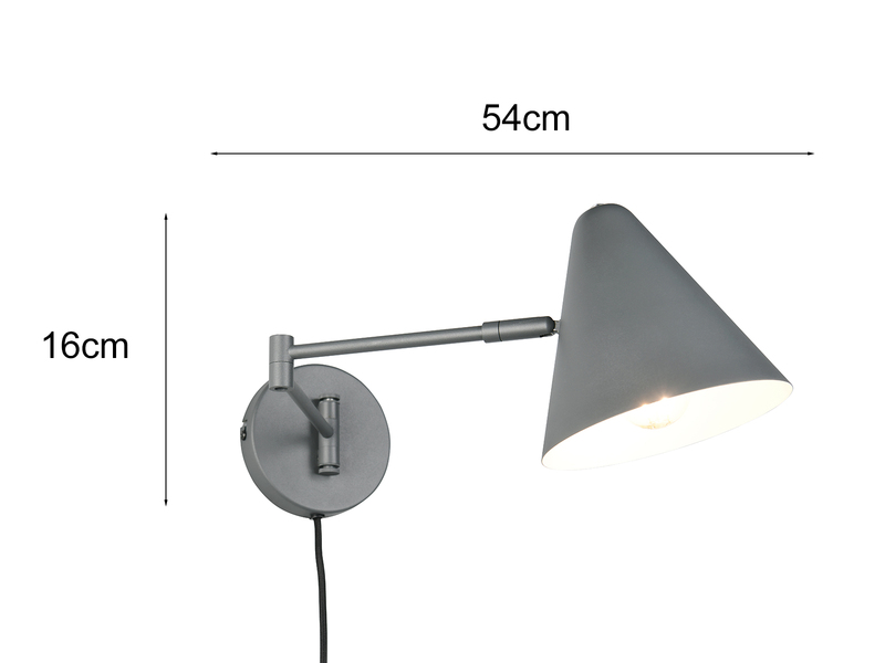 Wandleuchte COSIMA mit Stecker, Schalter und Schwenkarm, Anthrazit, Höhe 16cm