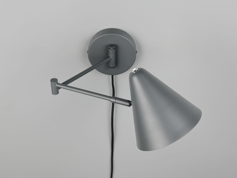 Wandleuchte COSIMA mit Stecker, Schalter und Schwenkarm, Anthrazit, Höhe 16cm