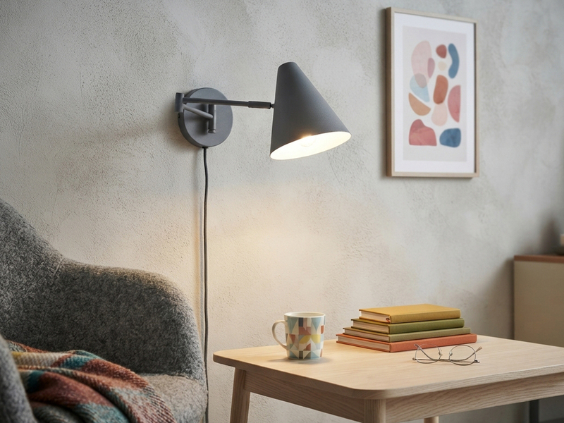 Wandleuchte COSIMA mit Stecker, Schalter und Schwenkarm, Anthrazit, Höhe 16cm