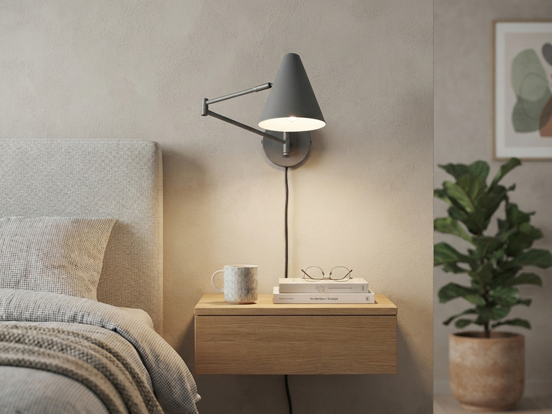 Wandleuchte COSIMA mit Stecker, Schalter und Schwenkarm, Anthrazit, Höhe 16cm