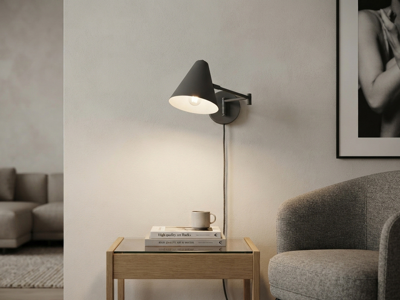 Wandleuchte COSIMA mit Stecker, Schalter und Schwenkarm, Anthrazit, Höhe 16cm