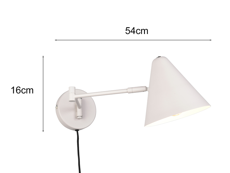 Wandleuchte COSIMA mit Stecker, Schalter und Schwenkarm, Hellgrau, Höhe 16cm