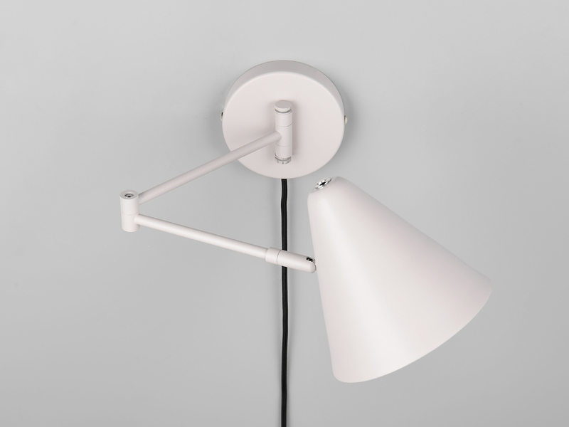 Wandleuchte COSIMA mit Stecker, Schalter und Schwenkarm, Hellgrau, Höhe 16cm