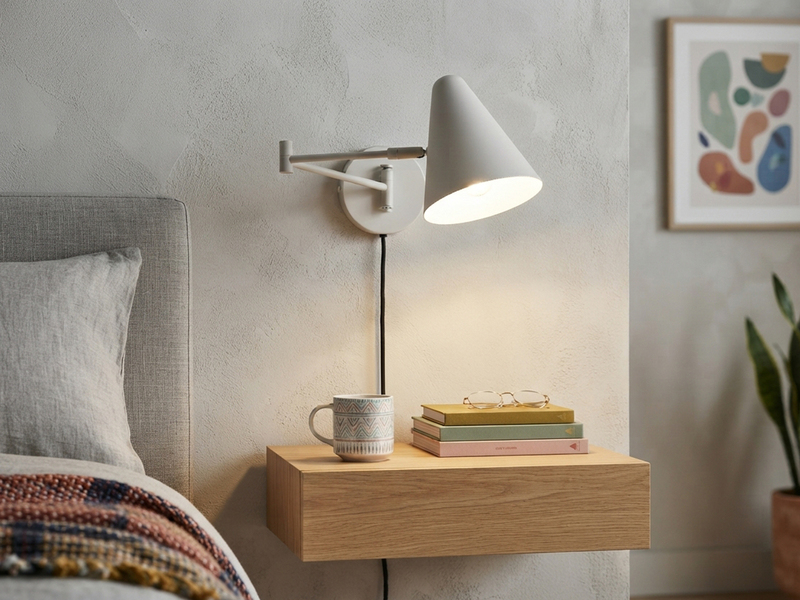 Wandlampe COSIMA mit Stecker, Schalter und Schwenkarm zum Lesen, Grau, Höhe 16cm