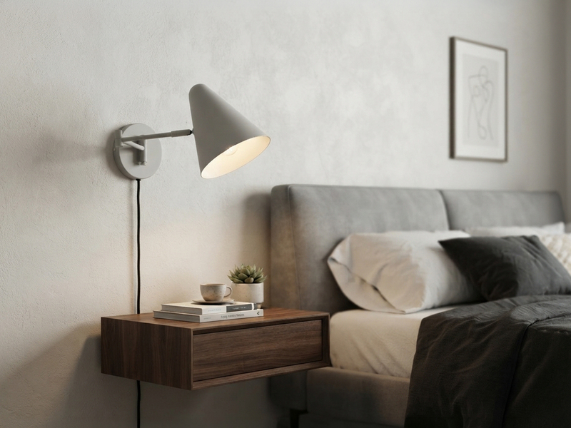 Wandlampe COSIMA mit Stecker, Schalter und Schwenkarm zum Lesen, Grau, Höhe 16cm