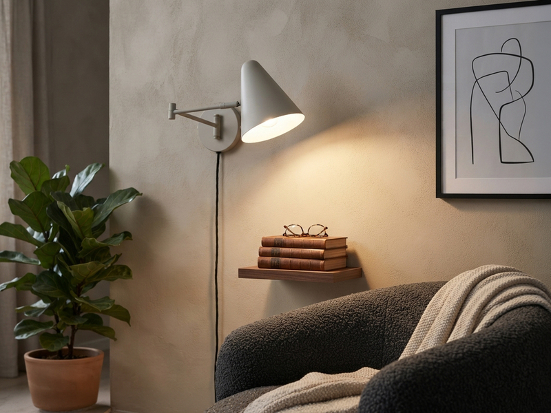 Wandlampe COSIMA mit Stecker, Schalter und Schwenkarm zum Lesen, Grau, Höhe 16cm