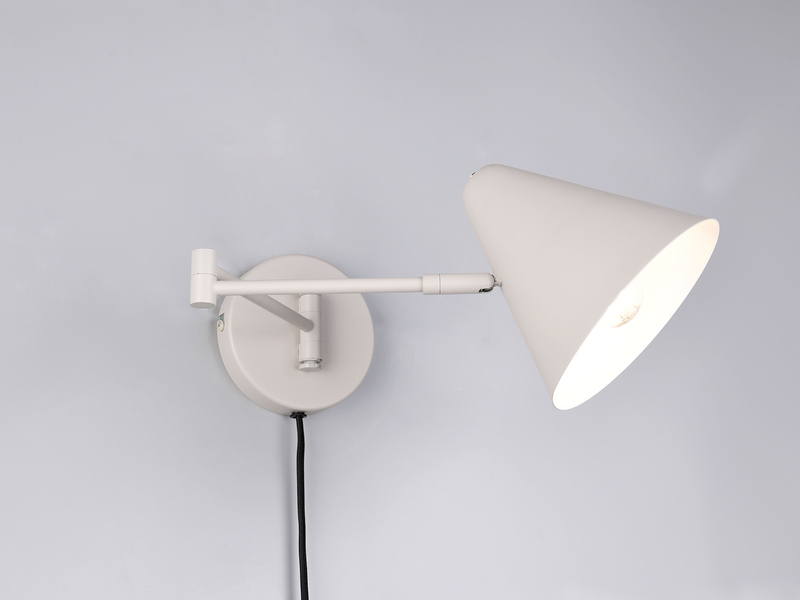Wandlampe COSIMA mit Stecker, Schalter und Schwenkarm zum Lesen, Grau, Höhe 16cm