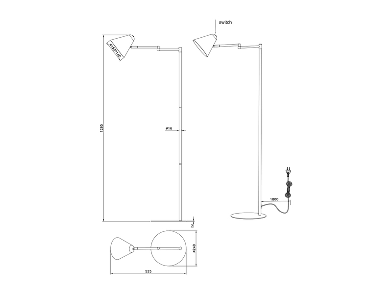 Kleine Stehlampe COSIMA mit Schwenkarm aus Metall Grün, Höhe 126,5cm