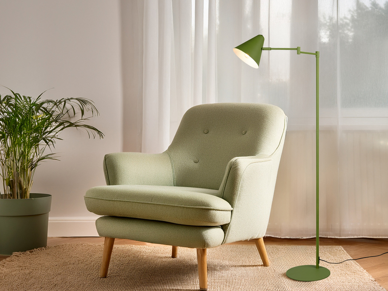 Kleine Stehlampe COSIMA mit Schwenkarm aus Metall Grün, Höhe 126,5cm