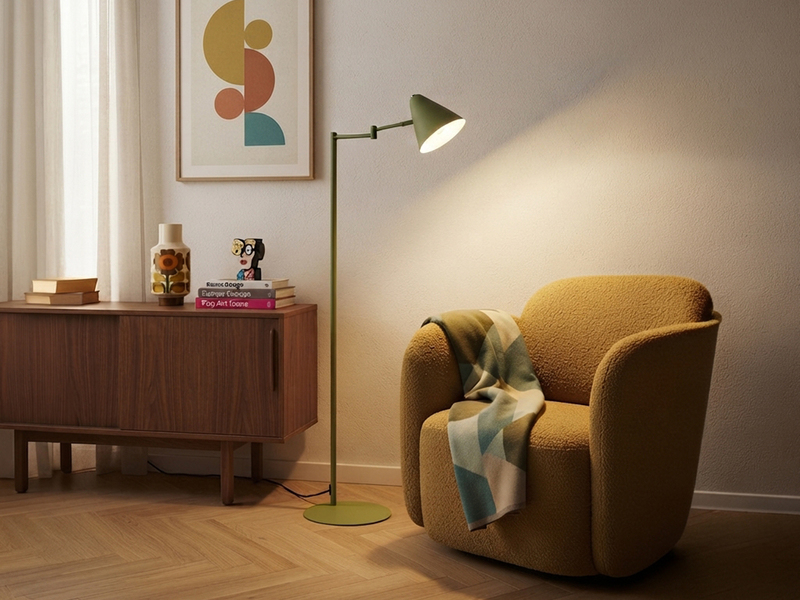 Kleine Stehlampe COSIMA mit Schwenkarm aus Metall Grün, Höhe 126,5cm