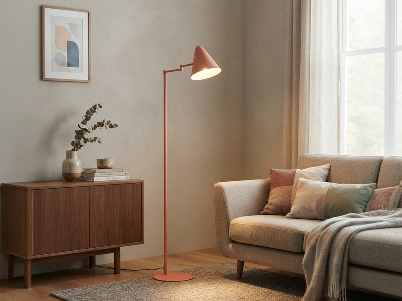 Kleine Stehlampe COSIMA mit Schwenkarm aus Metall Apricot, Höhe 126,5cm
