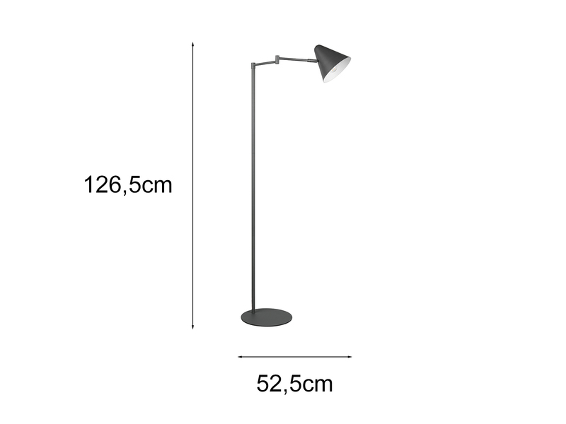 Kleine Stehlampe COSIMA mit Schwenkarm aus Metall Anthrazit, Höhe 126,5cm