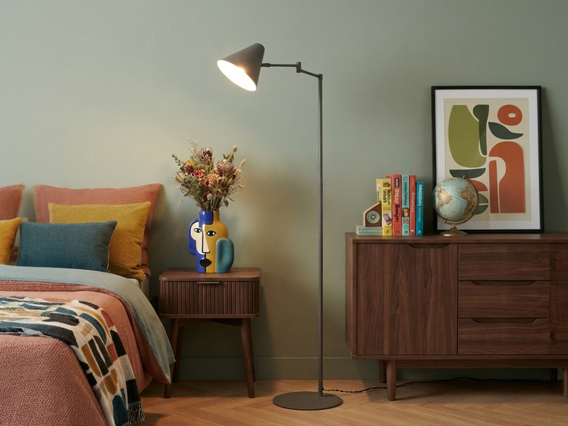 Kleine Stehlampe COSIMA mit Schwenkarm aus Metall Anthrazit, Höhe 126,5cm