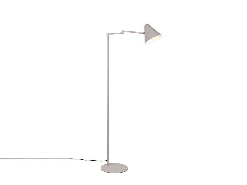Kleine Stehlampe COSIMA mit Schwenkarm aus Metall Hellgrau, Höhe 126,5cm