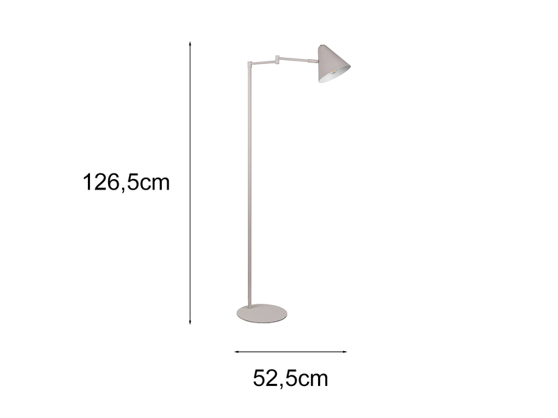 Kleine Stehlampe COSIMA mit Schwenkarm aus Metall Hellgrau, Höhe 126,5cm