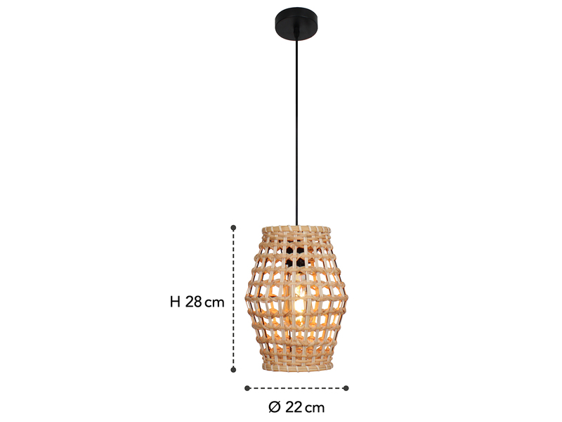Kleine LED Pendelleuchte 1-flammig mit Lampenschirm aus Rattan, Ø 22cm
