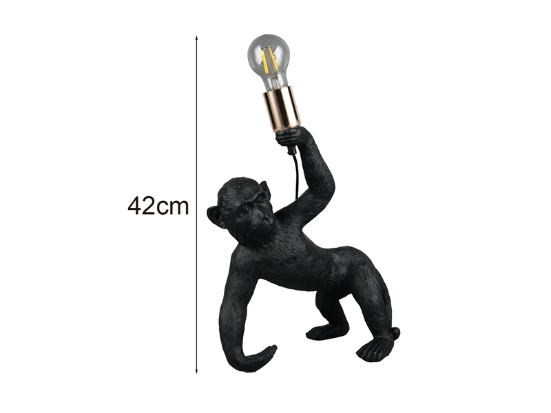Große Tischleuchte BOBO ausgefallene Affenlampe Schwarz, Höhe 42cm