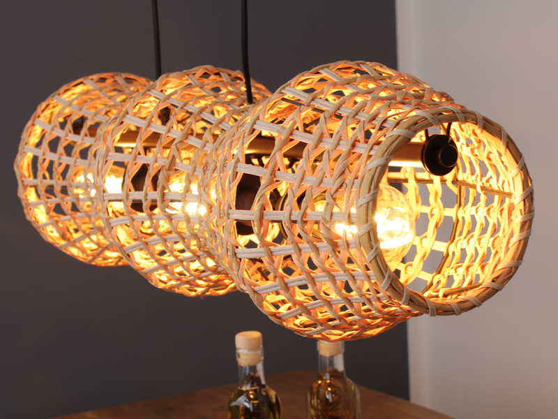 Pendelleuchte CAPELLA mit Lampenschirm aus Rattan, Breite 80cm