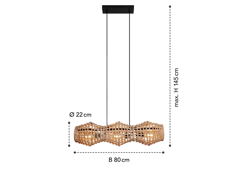 Pendelleuchte CAPELLA mit Lampenschirm aus Rattan, Breite 80cm